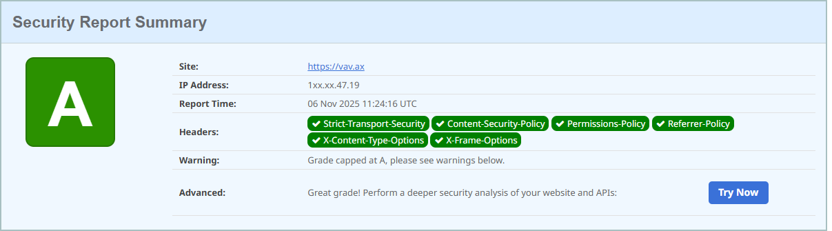 Security Headers A Rating - Enterprise Level Security